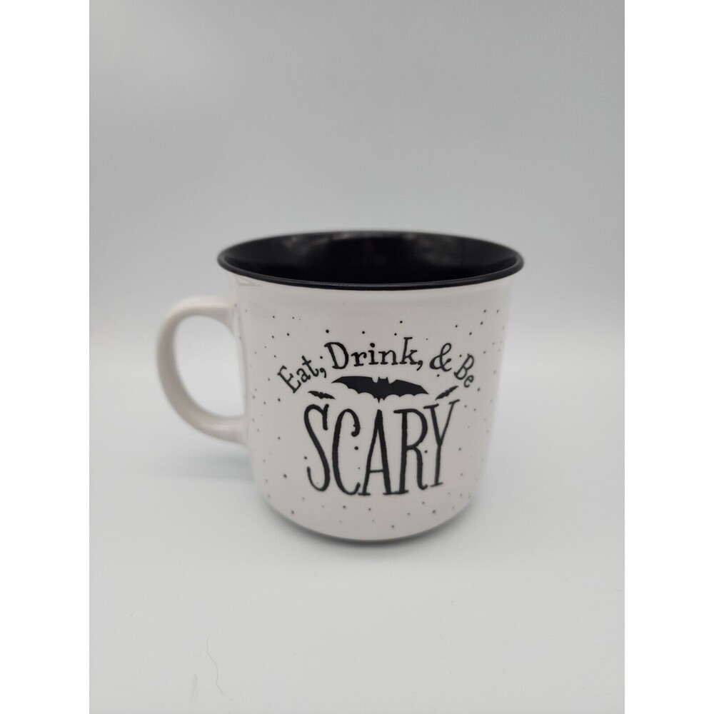 Halloween Eat Drink & Be Scary Bats Large Coffee Mug Burton+Burton Black & White